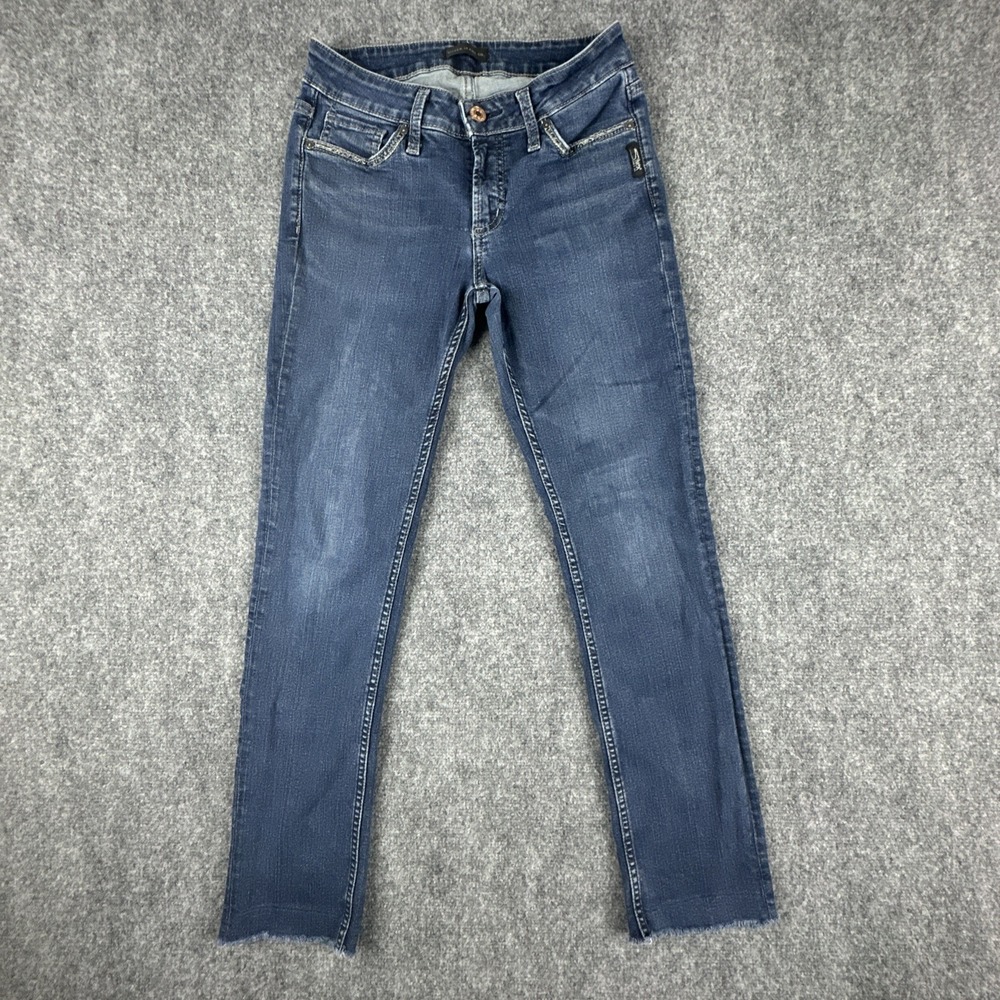 Silver Jeans Women's 26x28 Blue Dark Wash Elyse Slim Fit Straight Leg *Altered*